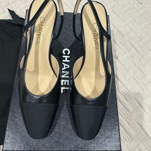 Chanel Black Heels with Slingback Design